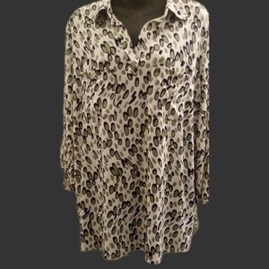 Collection B White and Brown Boxy Blouse with Notched Collar